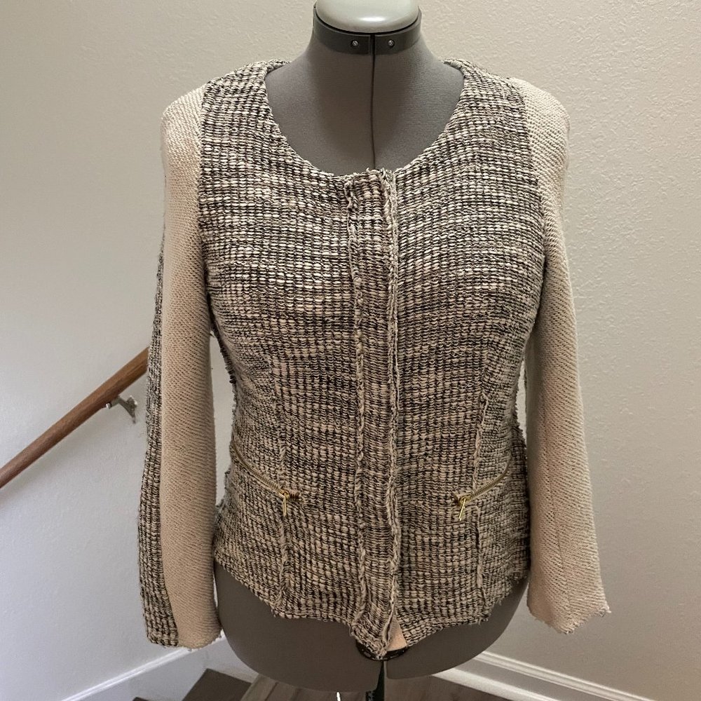 Anthropologie Cartonnier Glimmer Tweed Snap Front Sweater Jacket Sz M